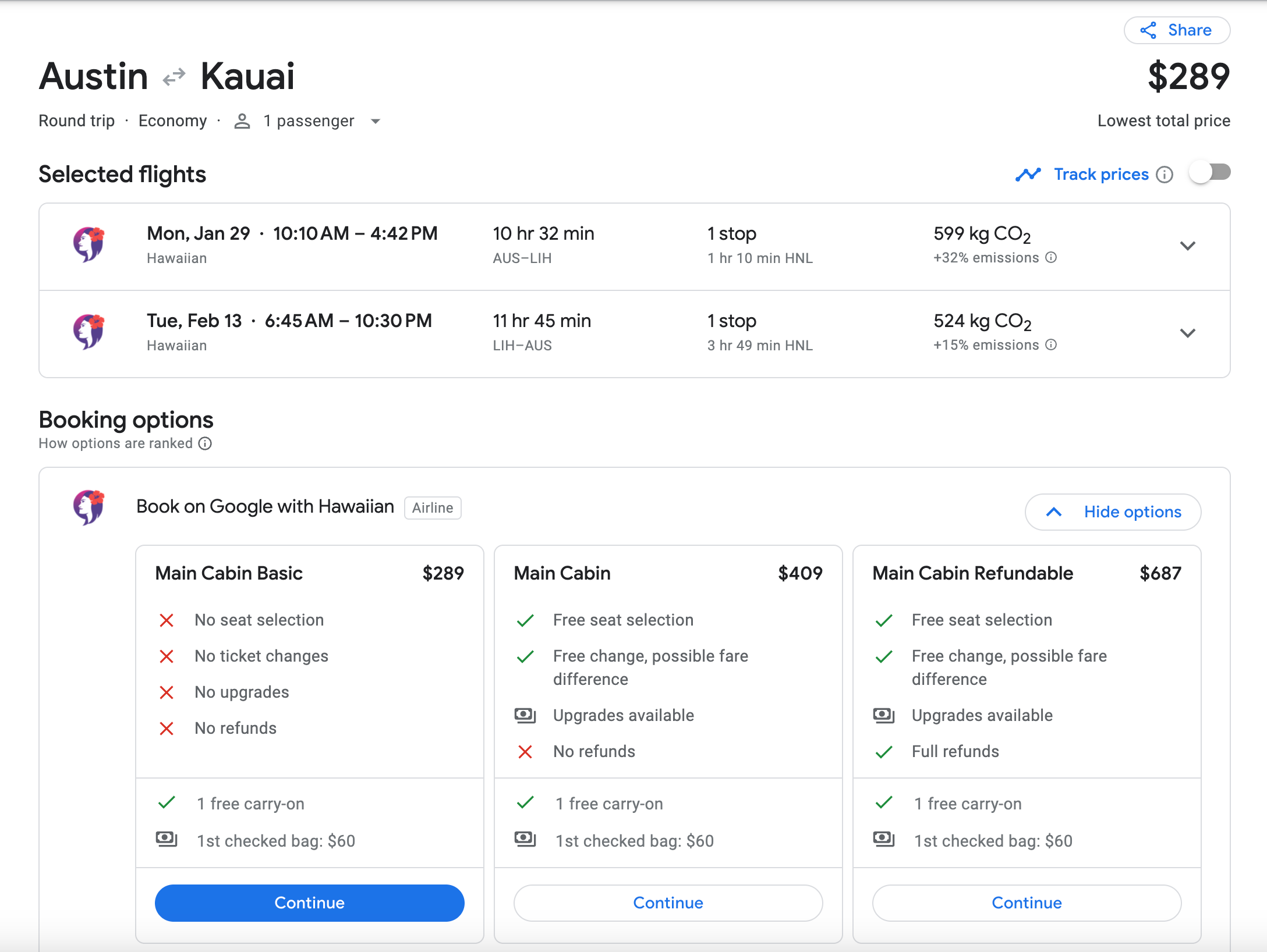 austin to kauai flight